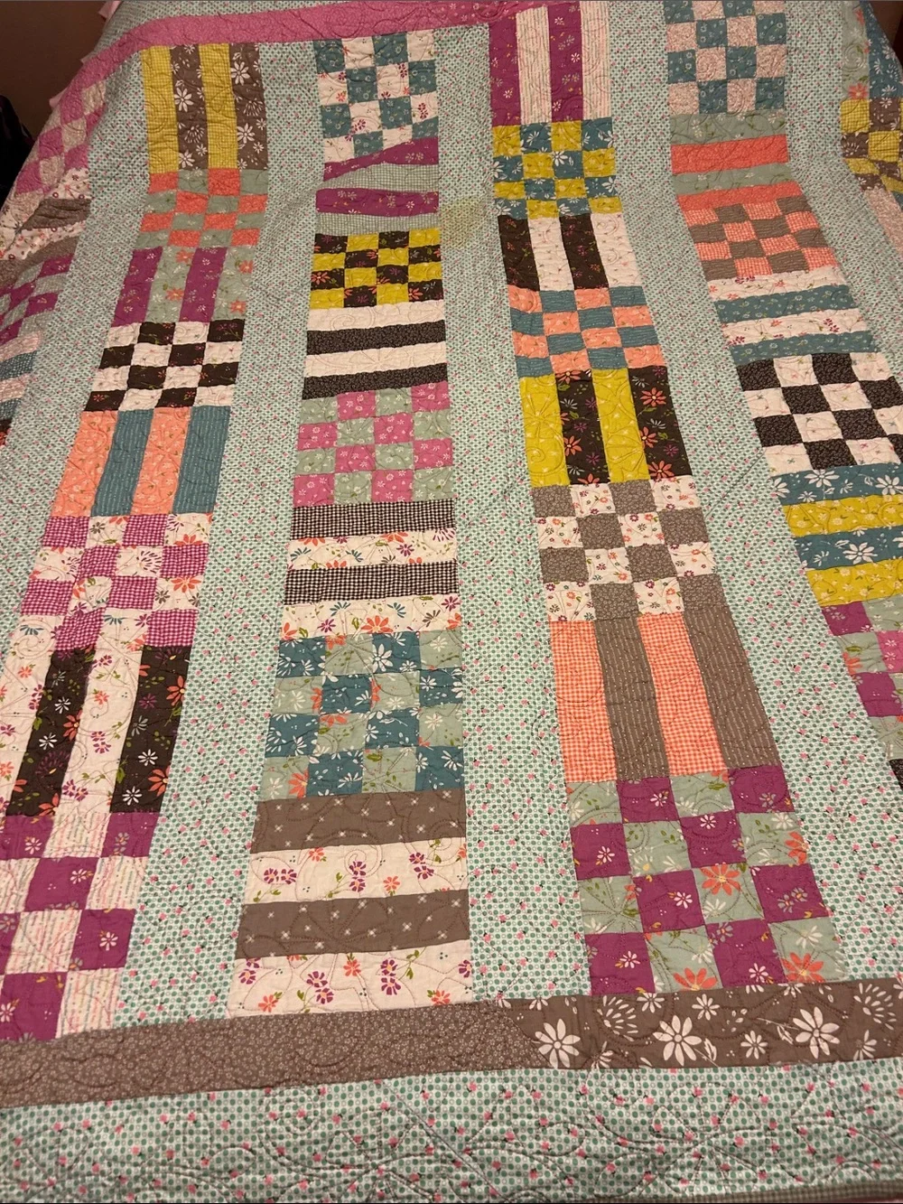 ONE OF A KIND - HANDCRAFTED Patchwork Floral Cotton Quilt Multicolor
